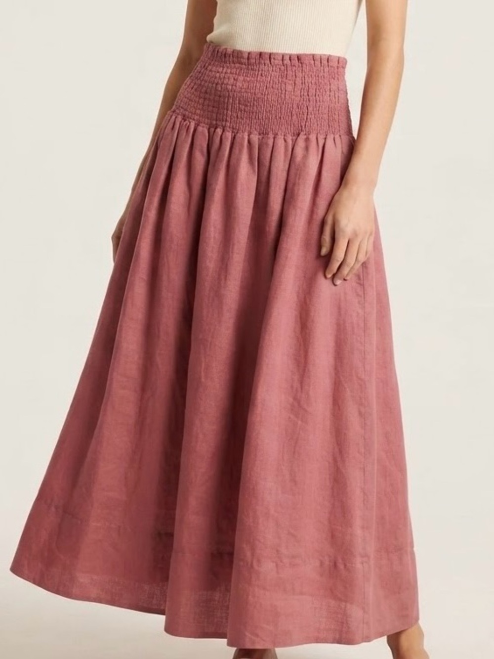 Future Collective Smocked Waist Midi Skirt Mauve Pink Women Size 8 Lined